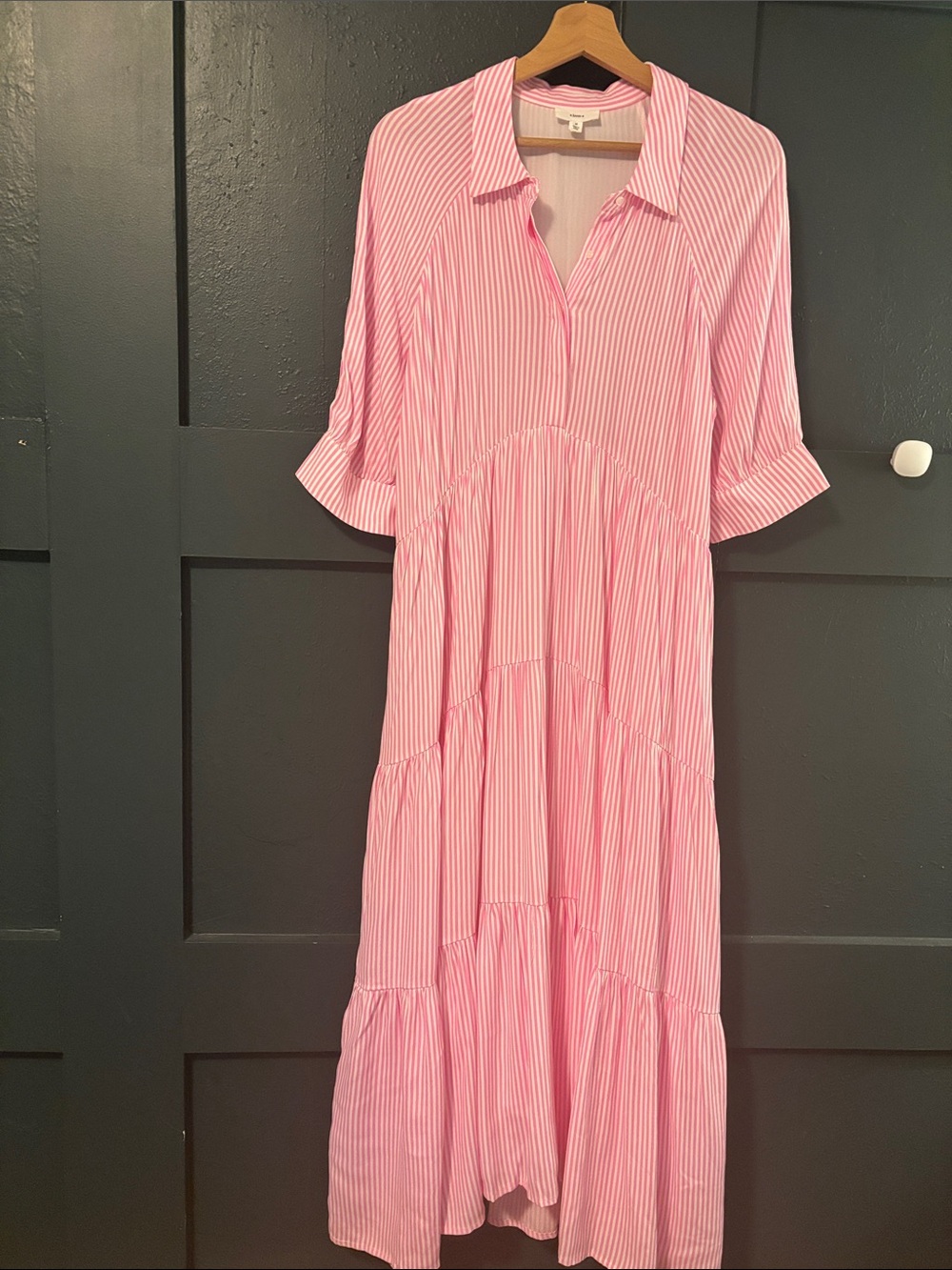 Pink Striped Tiered Shirt Dress